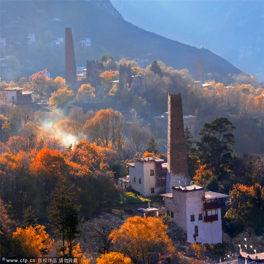 A watchtower, or "Diaolou" built by the Qiang people in Sichuan province. Between 10 and 30 meters high, the watchtowers were normally built beside lower houses. The Qiang ancestors built them to store grain and offer shelter during wars.  While in Kaiping city of Guangdong province, about 1,800 castle-like towers dot the landscape. Some of the towers date to the Ming dynasty. Others were constructed in the early 20th century and bear obvious Western influences. They received a UNESCO World Heritage Site listing in 2007.